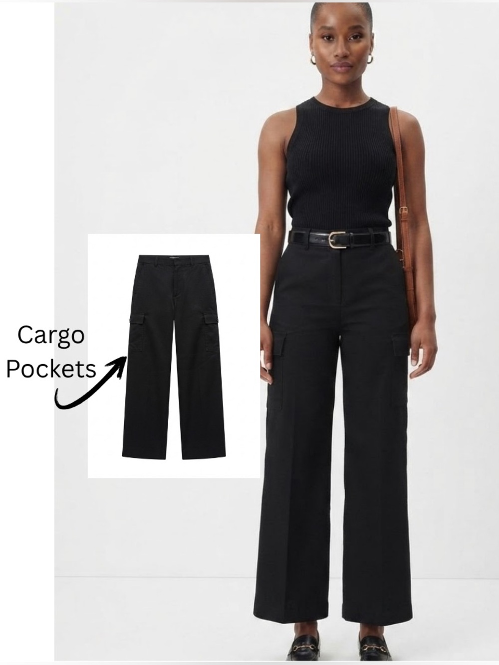 Ann Taylor LOFT Black Linen Blend Drapey Wide Leg Cargo Pants Sz 4 Quiet Luxury